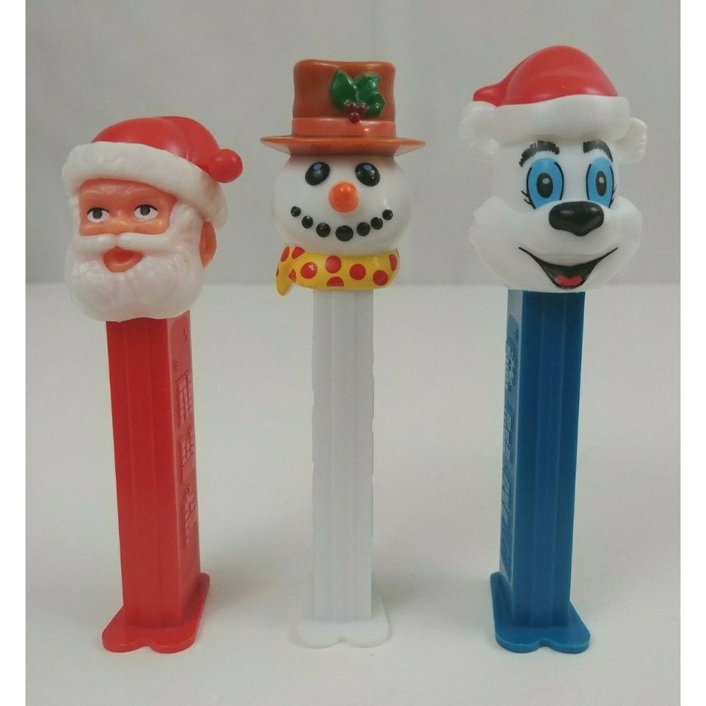 Vintage Lot of  Christmas Pez Dispensers Santa Polar Bear,& Snowman In Brown Hat
